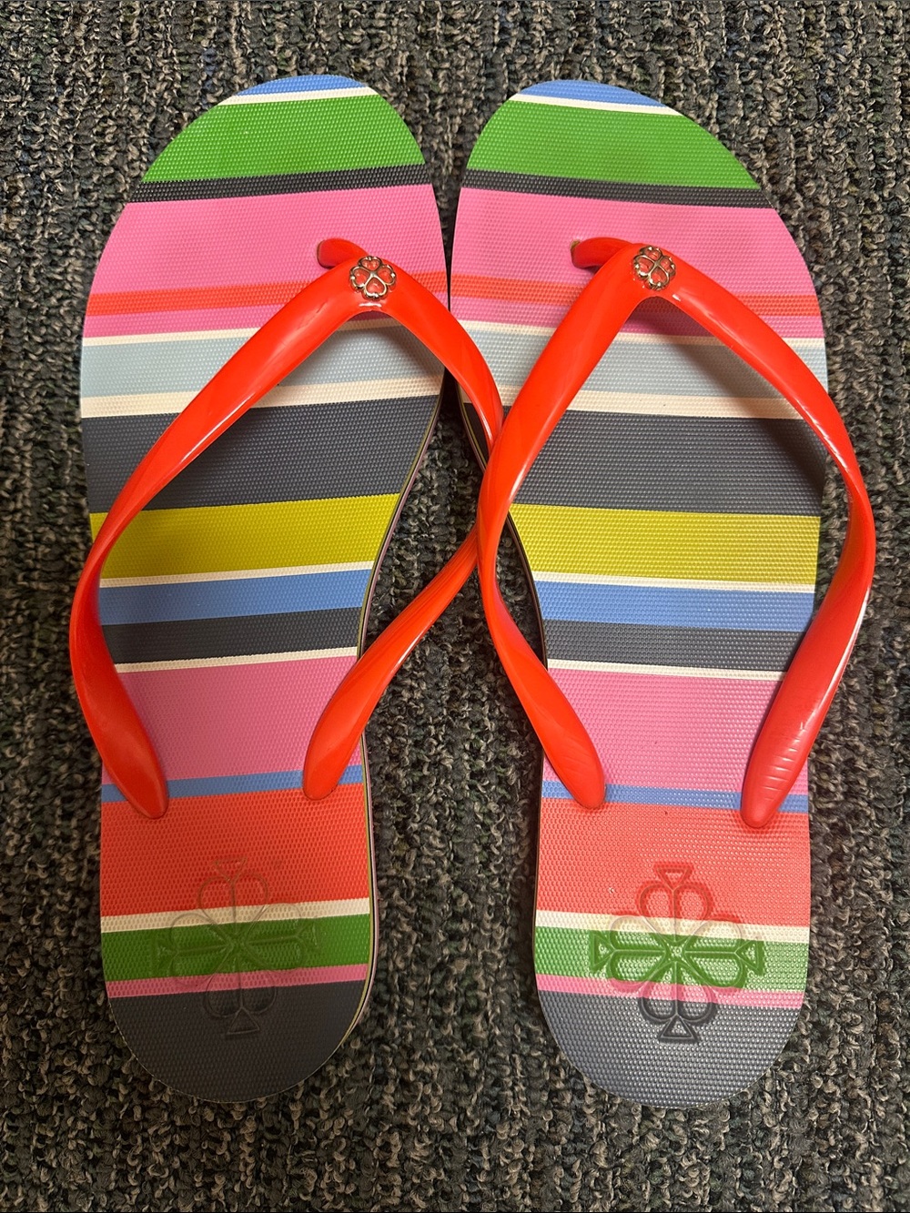 kate spade Multicolor Striped Flip Flops with Bright Orange Straps